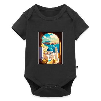 Santorin Grèce décoration grec voyage affiche - Body à manches courtes Premium Bébé - noir - Devant