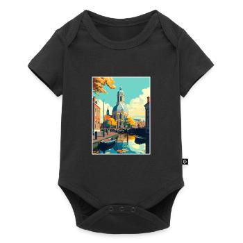 Leiden Netherlands Vintage Travel Poster Souvenir - Baby Premium short-sleeve bodysuit - black - Front