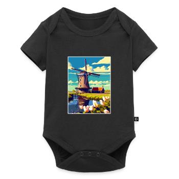 Kinderdijk Netherlands Vintage Travel Poster WPA - Baby Premium short-sleeve bodysuit - black - Front