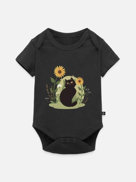 Garten-Katze mit Sonnenblumen - Baby Premium Kurzarmbody - Schwarz