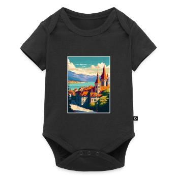 Lausanne Suisse Vintage voyage affiche WPA Art - Body à manches courtes Premium Bébé - noir - Devant