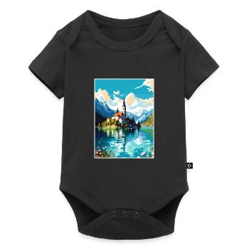 Bleder See Slowenien Vintage Reiseposter Souvenir - Baby Premium Kurzarmbody - Schwarz - Vorne
