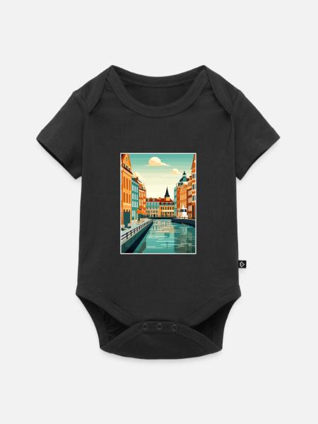 Kopenhaga Dania Vintage Plakat Podróżniczy Pamiątka - Premium kortærmet baby-body  - sort