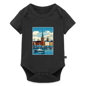 Stockholm Suède suédois Vintage voyage affiche WPA - Body à manches courtes Premium Bébé - noir - Devant