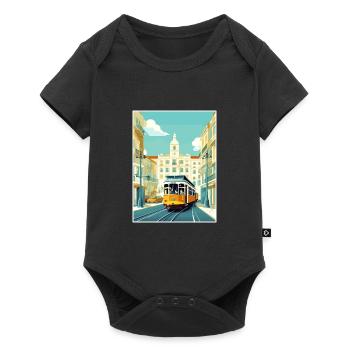 Lisbonne Portugal Tram Vintage voyage affiche WPA Art - Body à manches courtes Premium Bébé - noir - Devant