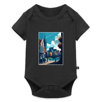 Gent Belgien Vintage Reiseposter WPA Souvenir - Baby Premium Kurzarmbody - Schwarz - Vorne