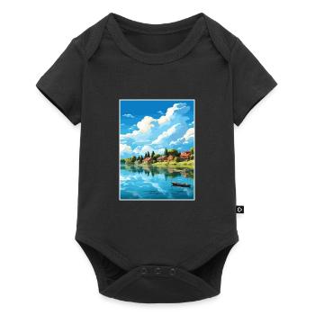 Lake Paladru Deco Vintage Reiseplakat Souvenir - Baby Premium Kurzarmbody - Schwarz - Vorne