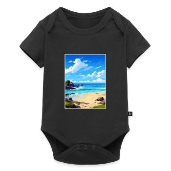 Porthcurno Beach Cornwall Vintage Reiseposter - Baby Premium Kurzarmbody - Schwarz - Vorne