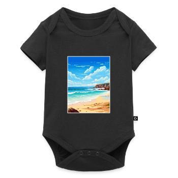 Porthcurno Beach Cornouailles Affiche de voyage Vintage - Body à manches courtes Premium Bébé - noir - Devant