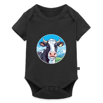Cow Watercolor Cartoon Kawaii Pet Animal Colorful - Baby Premium short-sleeve bodysuit - black - Front