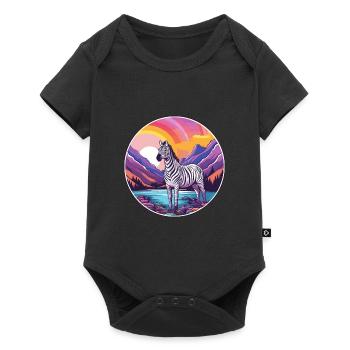 Zebra Watercolor Cartoon Kawaii Pet Animal Colorfu - Baby Premium short-sleeve bodysuit - black - Front