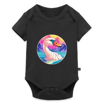 Cygne Aquarelle Dessin Animé Kawaii Animal De Compagnie Coloré - Body à manches courtes Premium Bébé - noir - Devant