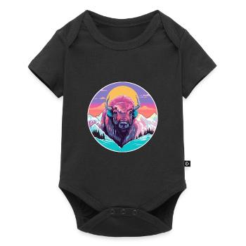 Bison Aquarelle Dessin Animé Kawaii Animal Animal Colorfu - Body à manches courtes Premium Bébé - noir - Devant