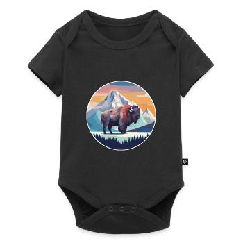 Bison Aquarelle Dessin Animé Kawaii Animal Animal Colorfu - Body à manches courtes Premium Bébé - noir - Devant