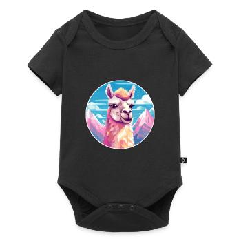 Llama Watercolor Cartoon Kawaii Pet Animal Colorfu - Baby Premium short-sleeve bodysuit - black - Front