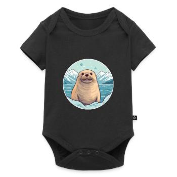 Seal Watercolor Cartoon Kawaii Pet Animal Colorful - Baby Premium short-sleeve bodysuit - black - Front