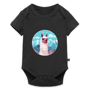 Llama Watercolor Cartoon Kawaii Pet Animal Colorfu - Baby Premium short-sleeve bodysuit - black - Front
