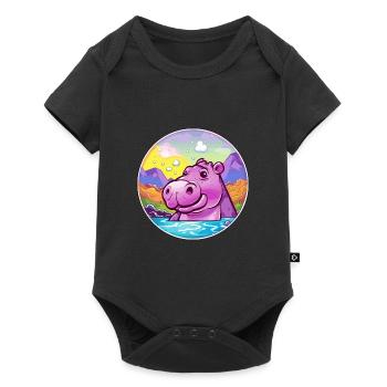 Hippopotame Aquarelle Dessin Animé Kawaii Animal Animal Colorfu - Body à manches courtes Premium Bébé - noir - Devant