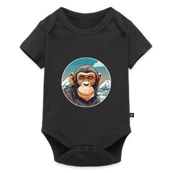 Chimpanzé aquarelle dessin animé kawaii animal de compagnie Co - Body à manches courtes Premium Bébé - noir - Devant
