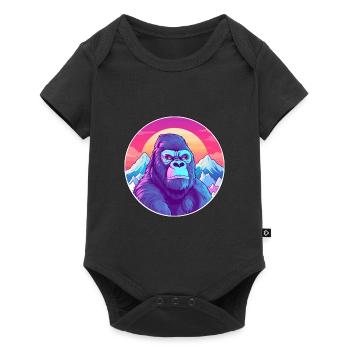Gorilla Watercolor Cartoon Kawaii Pet Animal Color - Baby Premium short-sleeve bodysuit - black - Front