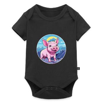 Cochon Aquarelle Dessin Animé Kawaii Animal De Compagnie Coloré - Body à manches courtes Premium Bébé - noir - Devant