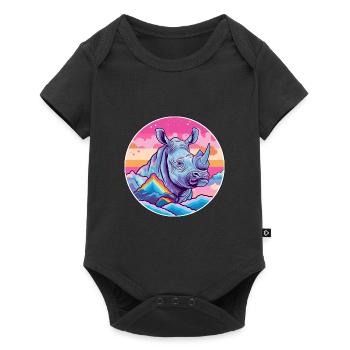 Rhino Watercolor Cartoon Kawaii Pet Animal Colorfu - Baby Premium short-sleeve bodysuit - black - Front