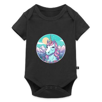 Licorne Aquarelle Dessin Animé Kawaii Animal De Compagnie Animal Couleur - Body à manches courtes Premium Bébé - noir - Devant