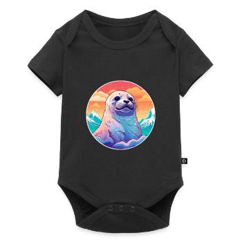 Seal Watercolor Cartoon Kawaii Pet Animal Colorful - Baby Premium short-sleeve bodysuit - black - Front