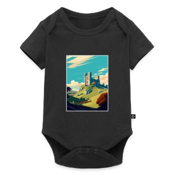 Corfe Castle Angleterre Vintage voyage affiche WPA Art - Body à manches courtes Premium Bébé - noir - Devant