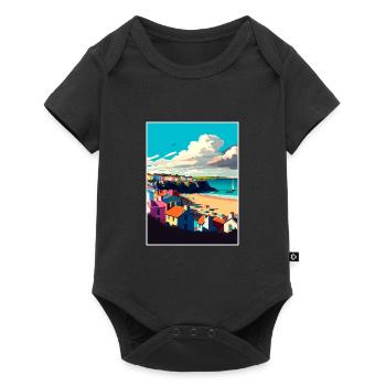 Tenby Seascape Wales Vintage Reise Poster WPA Kunst - Baby Premium Kurzarmbody - Schwarz - Vorne