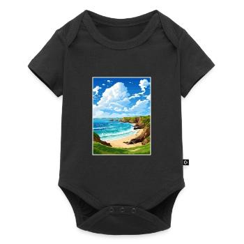 Porthcurno Cornwall Vintage Travel Poster Souvenir - Baby Premium short-sleeve bodysuit - black - Front