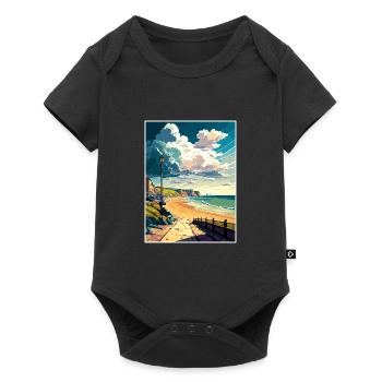 West Bay England Vintage Reiseposter Souvenir - Baby Premium Kurzarmbody - Schwarz - Vorne