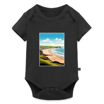 Woolacombe Devon Vintage Reiseposter Souvenir - Baby Premium Kurzarmbody - Schwarz - Vorne