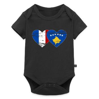France Kosovo Drapeau Coeur Utilisé - Body à manches courtes Premium Bébé - noir - Devant