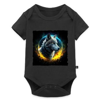 Wolf vor leuchtendem Mond - Baby Premium Kurzarmbody - Schwarz - Vorne