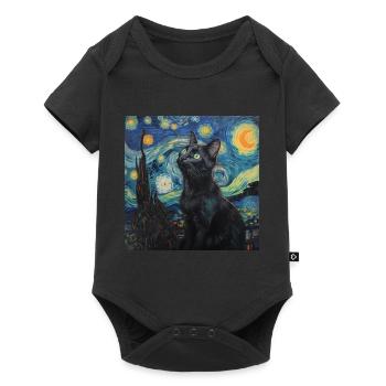 Black Cat, Cat, Animal, Van Gogh, Starry Night - Baby Premium short-sleeve bodysuit - black - Front