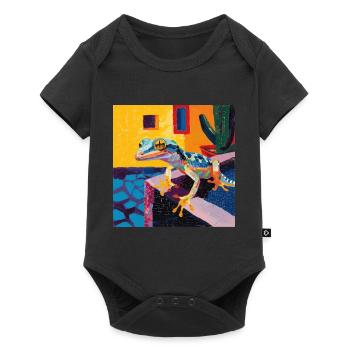 gecko, echsen, bunt, tier, geschenk, geschenkidee - Baby Premium Kurzarmbody - Schwarz - Vorne