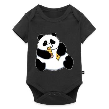 Fat Panda Bear Eating Pizza Funny Comic Style - Baby Premium short-sleeve bodysuit - black - Front