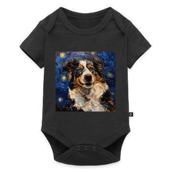 Australian Shepherd, dog, van gogh, starry night - Baby Premium short-sleeve bodysuit - black - Front