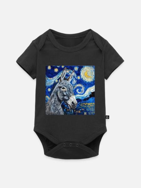 esel, van gogh, sternennacht, geschenk - Baby Premium Kurzarmbody - Schwarz
