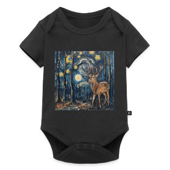 Cerf, Van Gogh, nuit étoilée, cadeau - Body à manches courtes Premium Bébé - noir - Devant