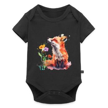 Watercolor Fox, Fox - Baby Premium short-sleeve bodysuit - black - Front