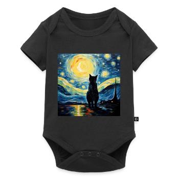 Chat, Motif De Chat, Van Gogh, Nuit Étoilée - Body à manches courtes Premium Bébé - noir - Devant