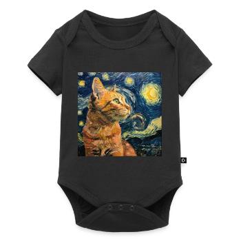Chat, Motif De Chat, Van Gogh, Nuit Étoilée - Body à manches courtes Premium Bébé - noir - Devant