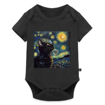 Cat, Cat Motif, Van Gogh, Starry Night - Baby Premium short-sleeve bodysuit - black - Front