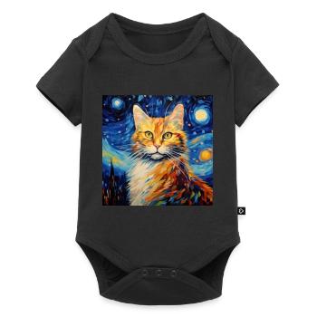 Cat, cat motif, van gogh, starry night - Baby Premium short-sleeve bodysuit - black - Front