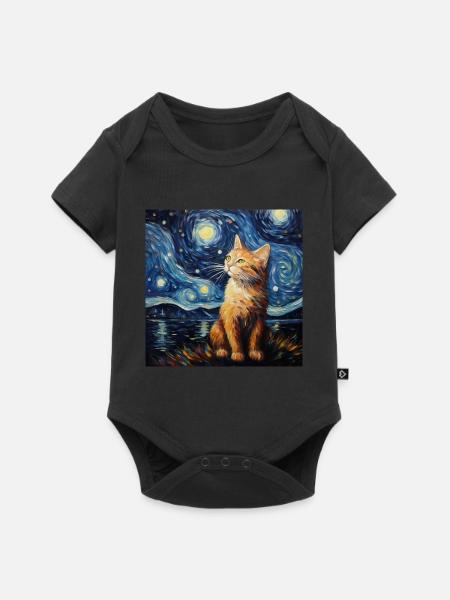 Katze, katzenmotiv, van gogh, sternennacht - Baby Premium Kurzarmbody - Schwarz
