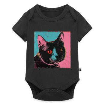 Katze, katzenmotiv, popart, geschenk, geschenkidee - Baby Premium Kurzarmbody - Schwarz - Vorne