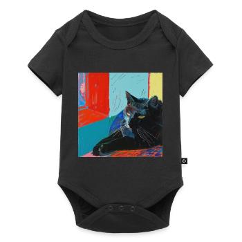 Katze, katzenmotiv, popart, geschenk, geschenkidee - Baby Premium Kurzarmbody - Schwarz - Vorne