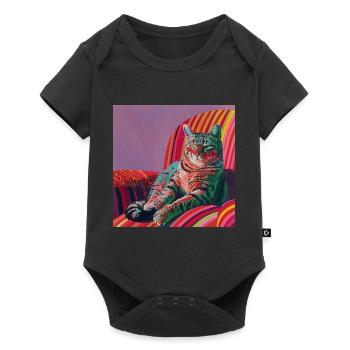 Katze, katzenmotiv, popart, geschenk, geschenkidee - Baby Premium Kurzarmbody - Schwarz - Vorne